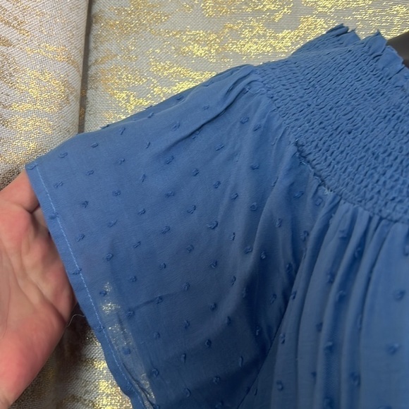 En Creme Blue Embroidered Off The Shoulder Mini Dress Size L - Picture 6 of 15